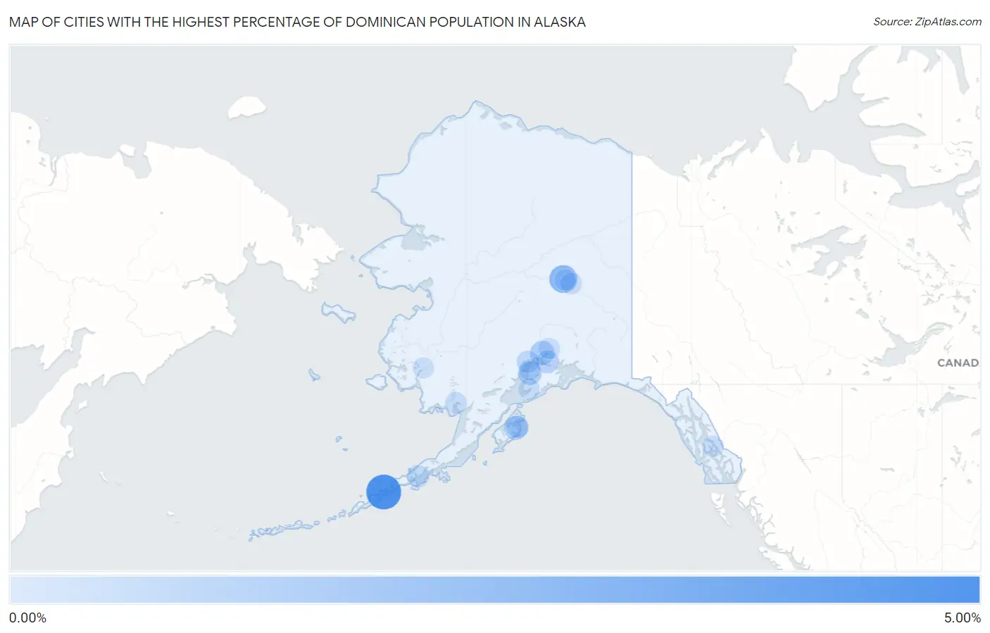 Cities with the Highest Percentage of Dominican Population in Alaska Map