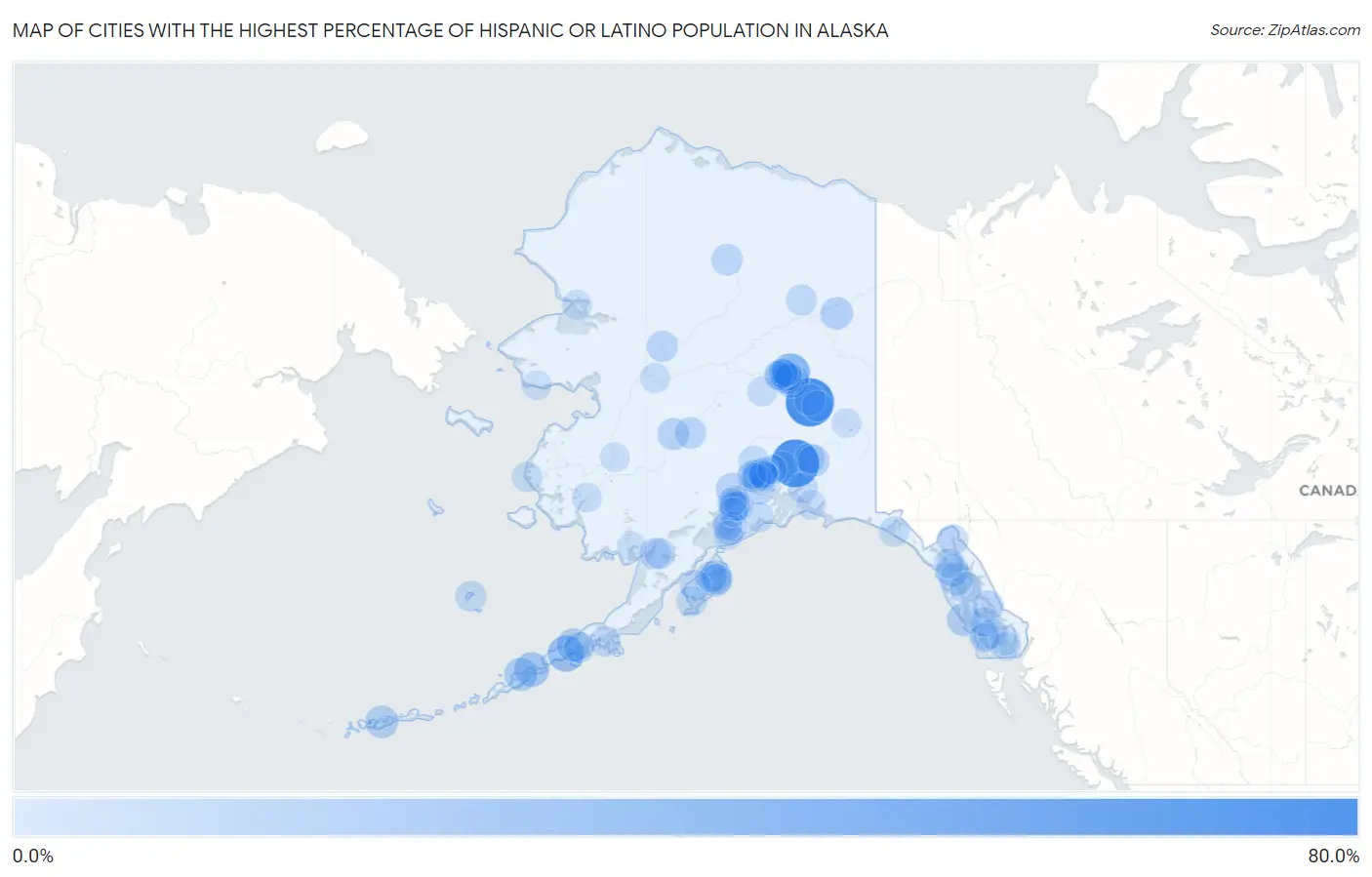 Cities with the Highest Percentage of Hispanic or Latino Population in Alaska Map
