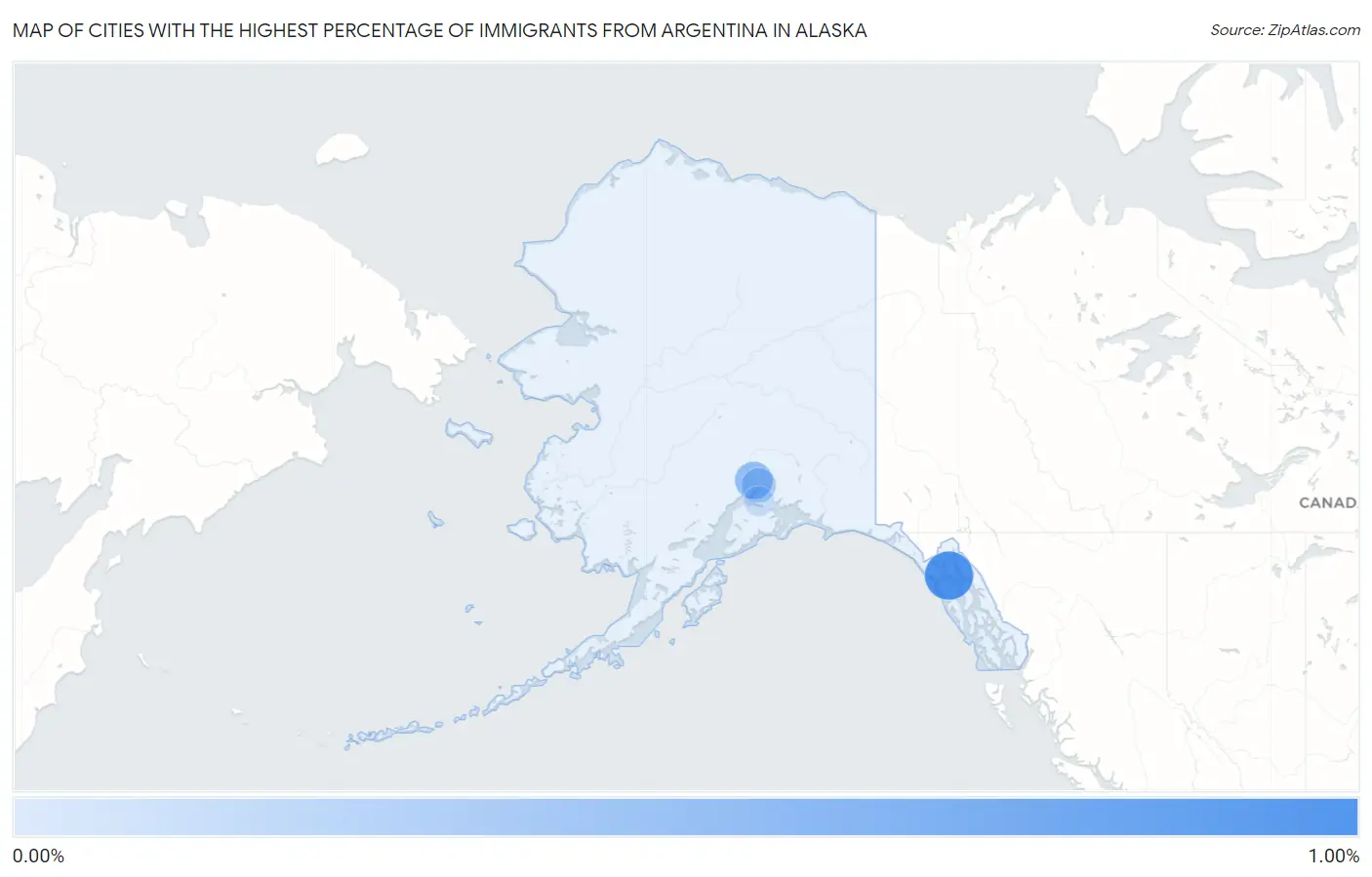 Cities with the Highest Percentage of Immigrants from Argentina in Alaska Map