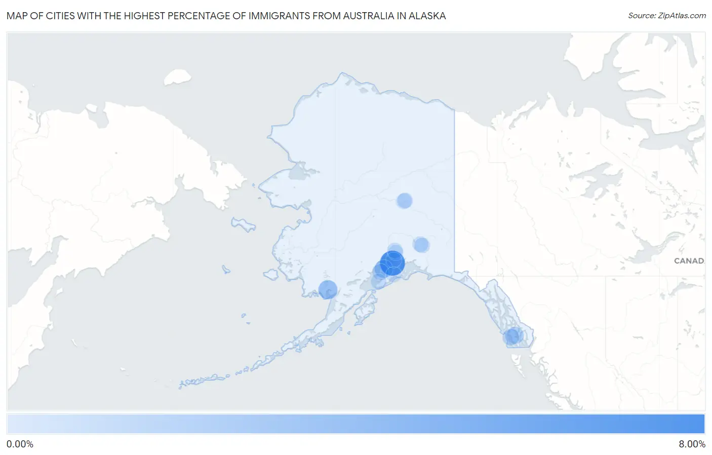 Cities with the Highest Percentage of Immigrants from Australia in Alaska Map