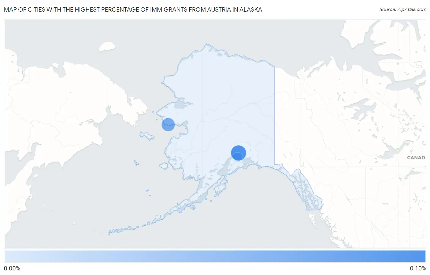 Cities with the Highest Percentage of Immigrants from Austria in Alaska Map