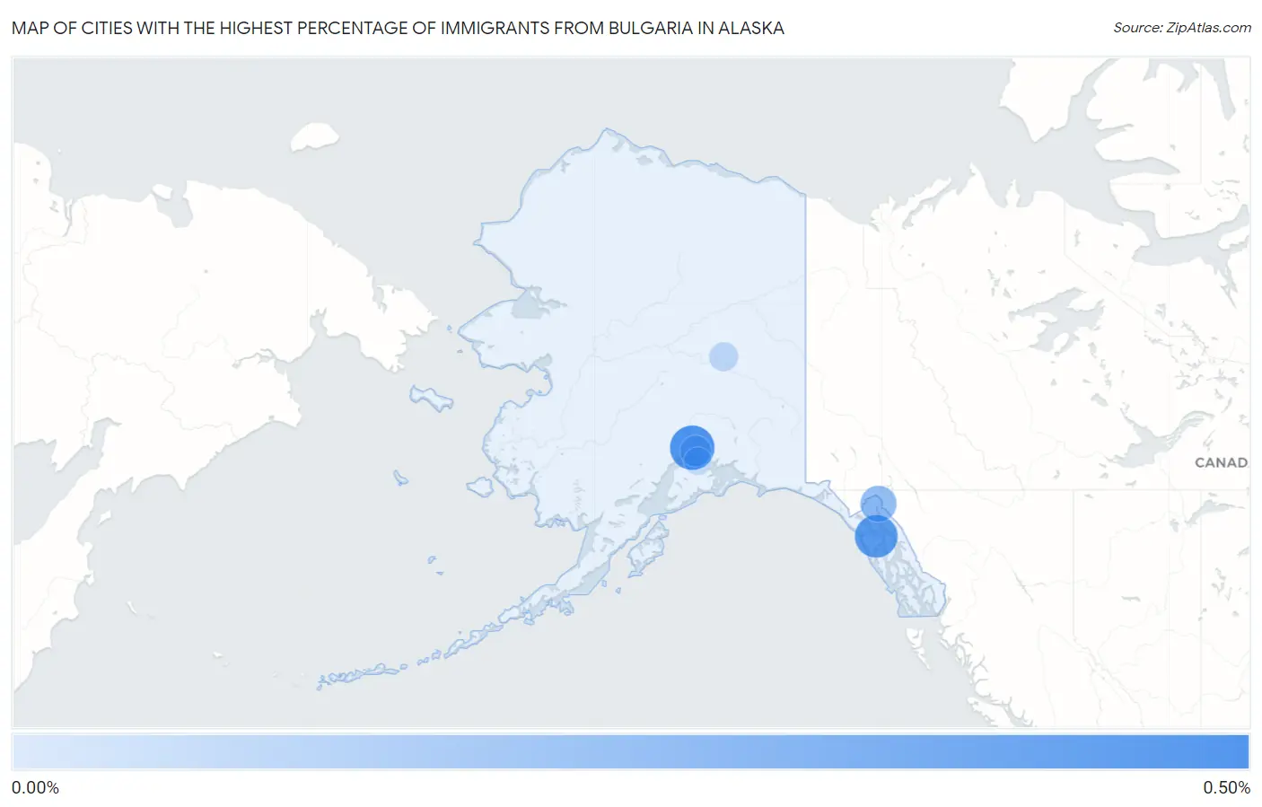 Cities with the Highest Percentage of Immigrants from Bulgaria in Alaska Map