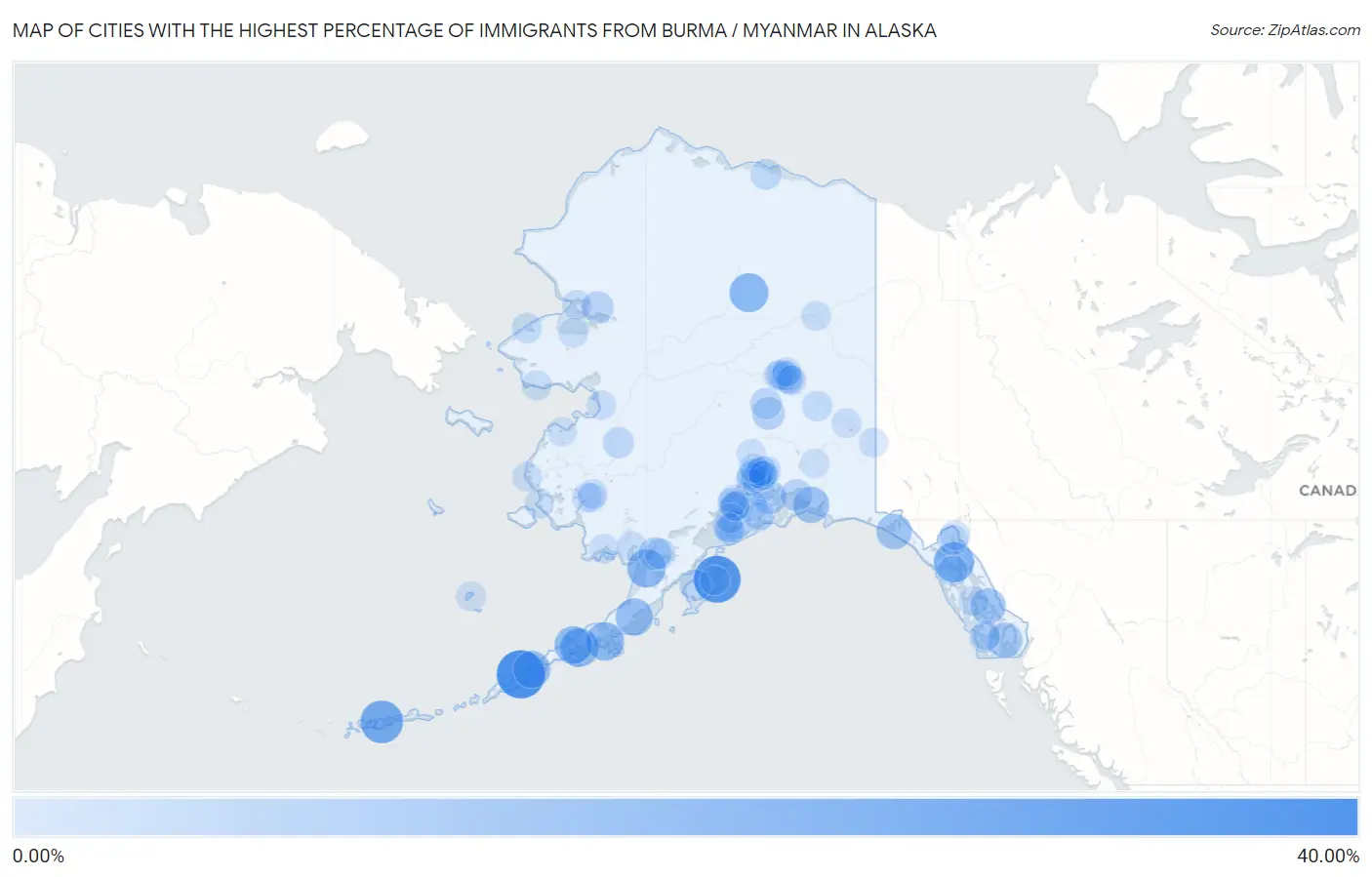 Cities with the Highest Percentage of Immigrants from Burma / Myanmar in Alaska Map