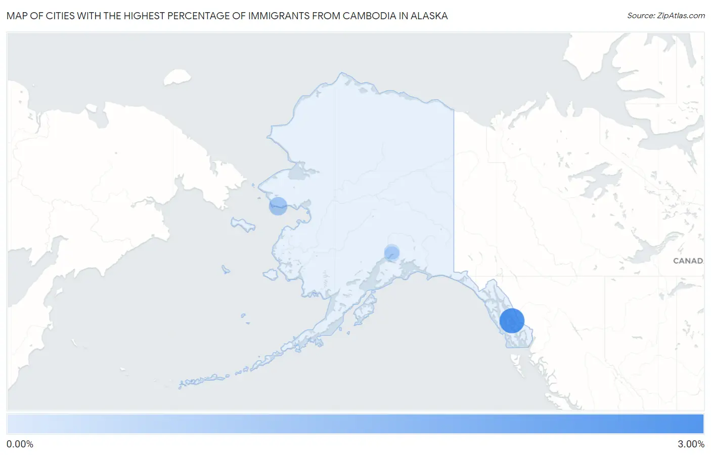 Cities with the Highest Percentage of Immigrants from Cambodia in Alaska Map