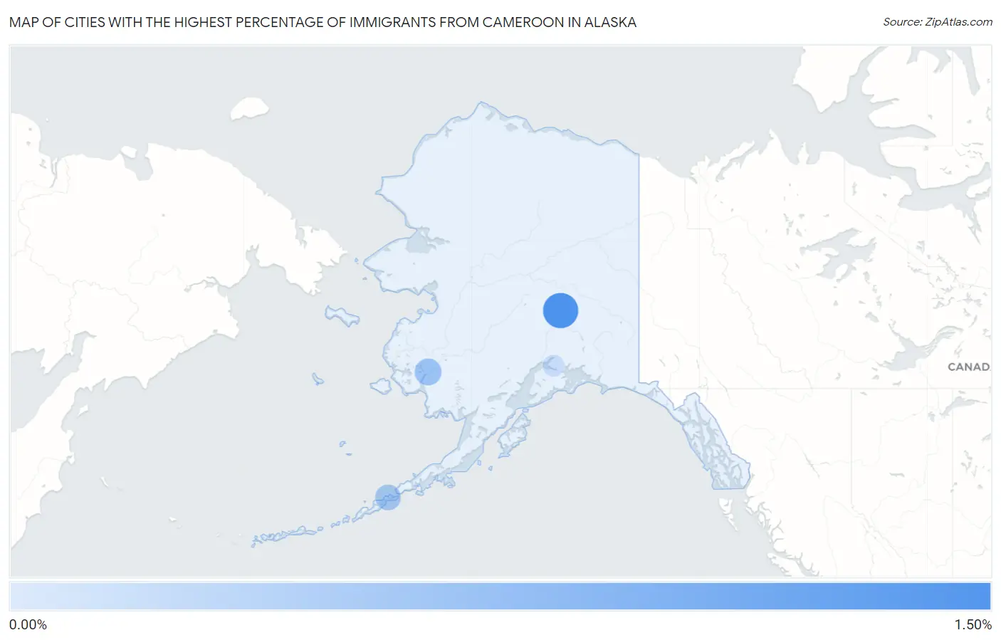 Cities with the Highest Percentage of Immigrants from Cameroon in Alaska Map
