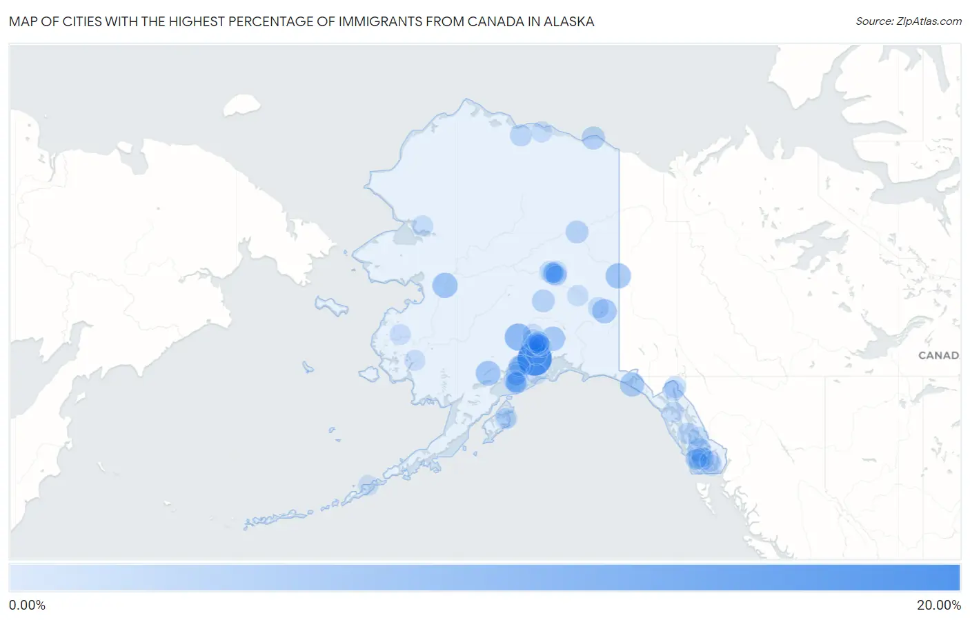 Cities with the Highest Percentage of Immigrants from Canada in Alaska Map