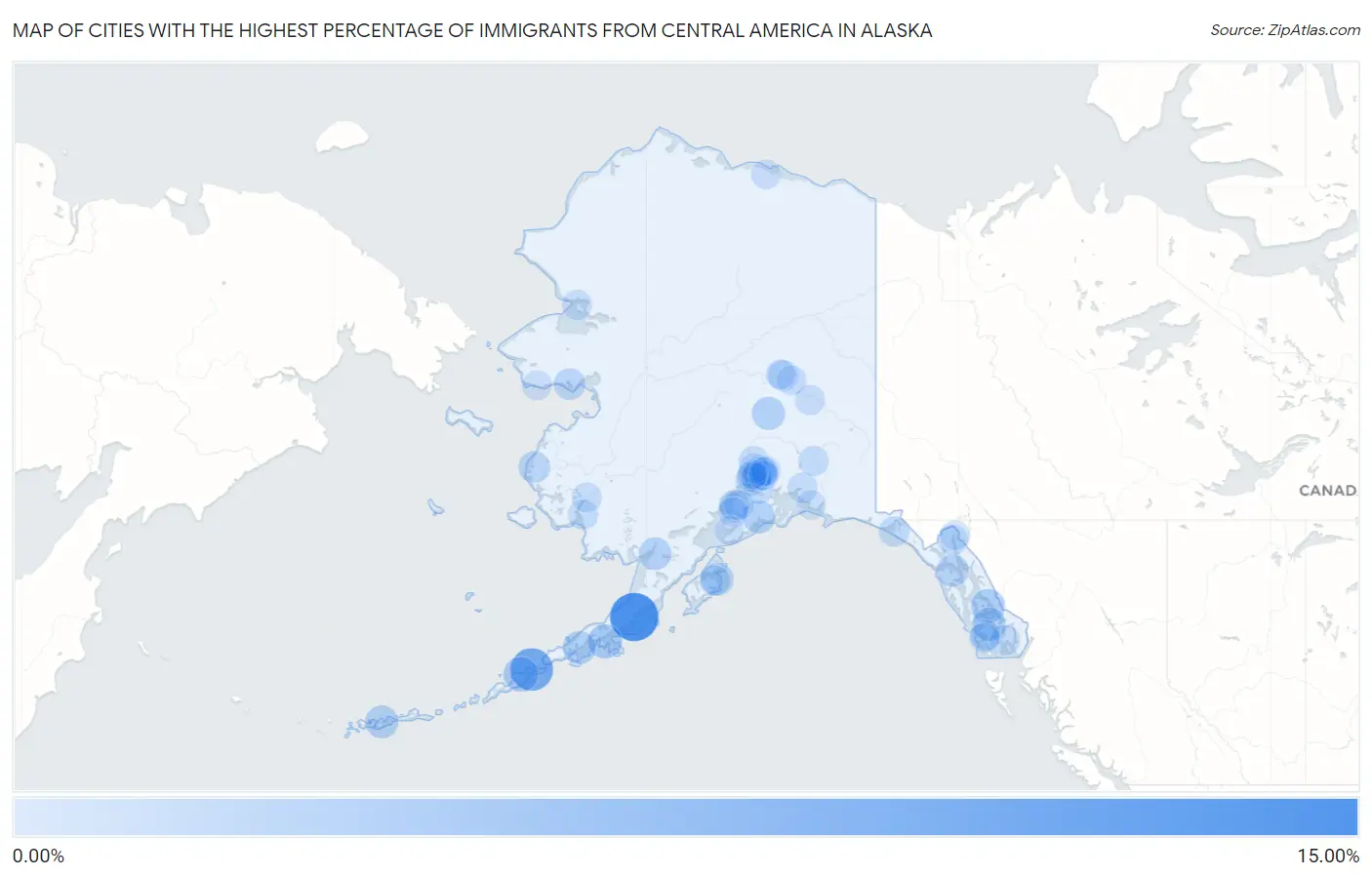Cities with the Highest Percentage of Immigrants from Central America in Alaska Map