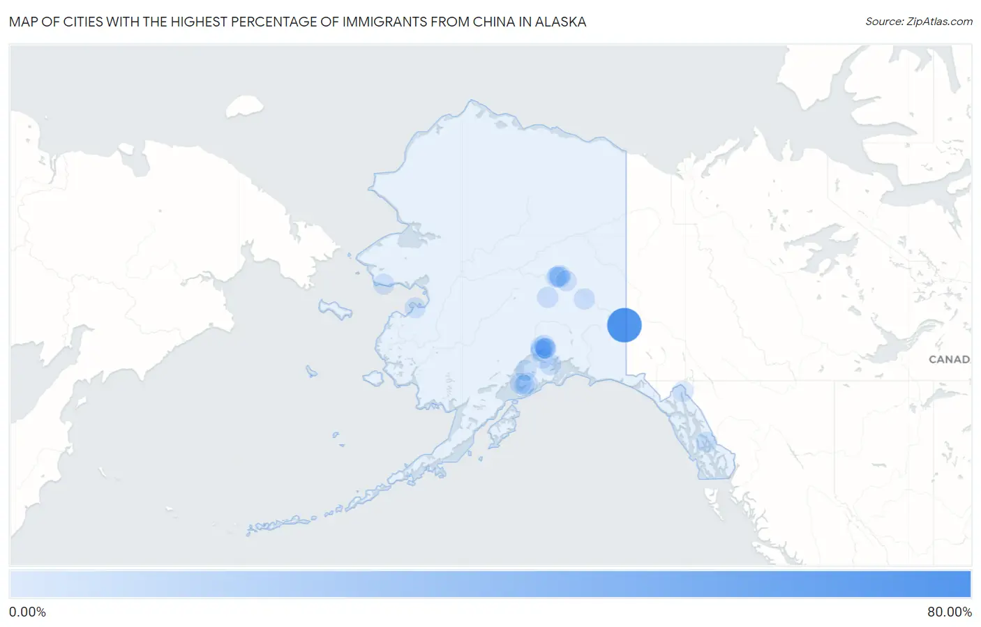 Cities with the Highest Percentage of Immigrants from China in Alaska Map