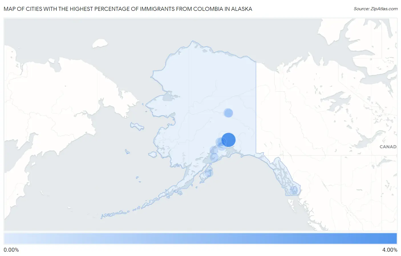 Cities with the Highest Percentage of Immigrants from Colombia in Alaska Map