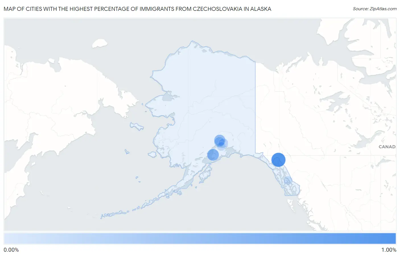 Cities with the Highest Percentage of Immigrants from Czechoslovakia in Alaska Map