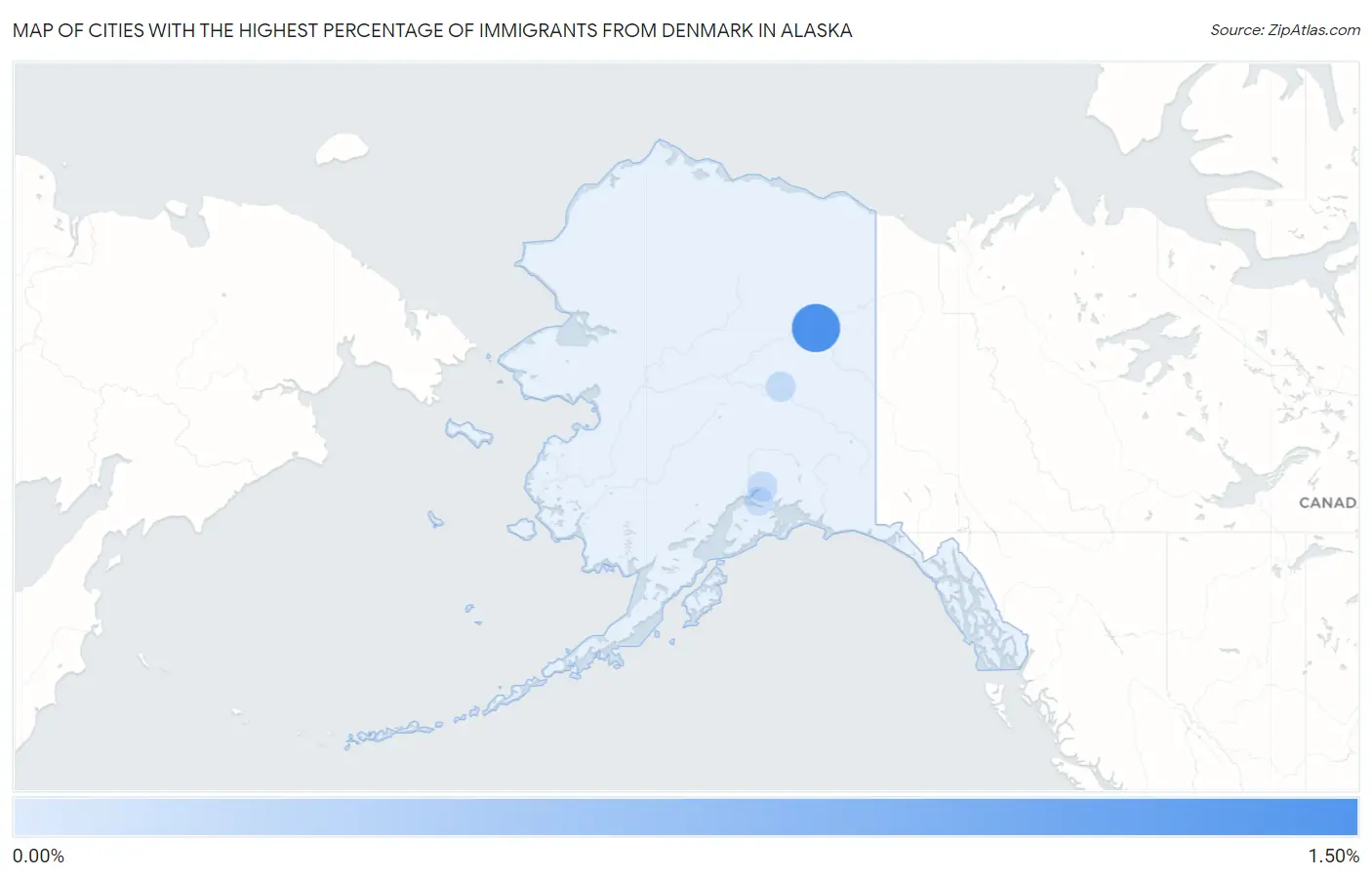 Cities with the Highest Percentage of Immigrants from Denmark in Alaska Map