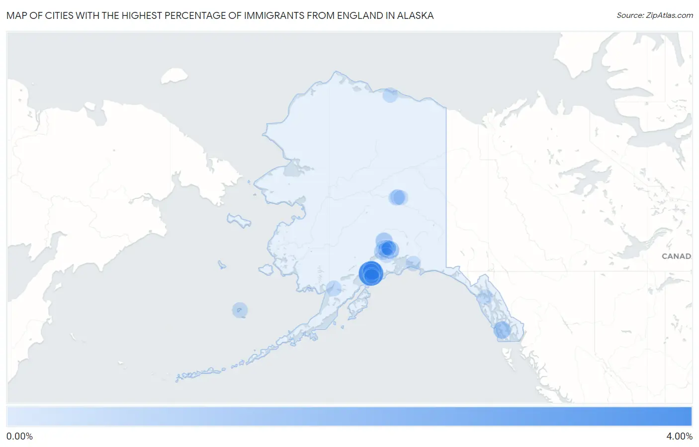 Cities with the Highest Percentage of Immigrants from England in Alaska Map