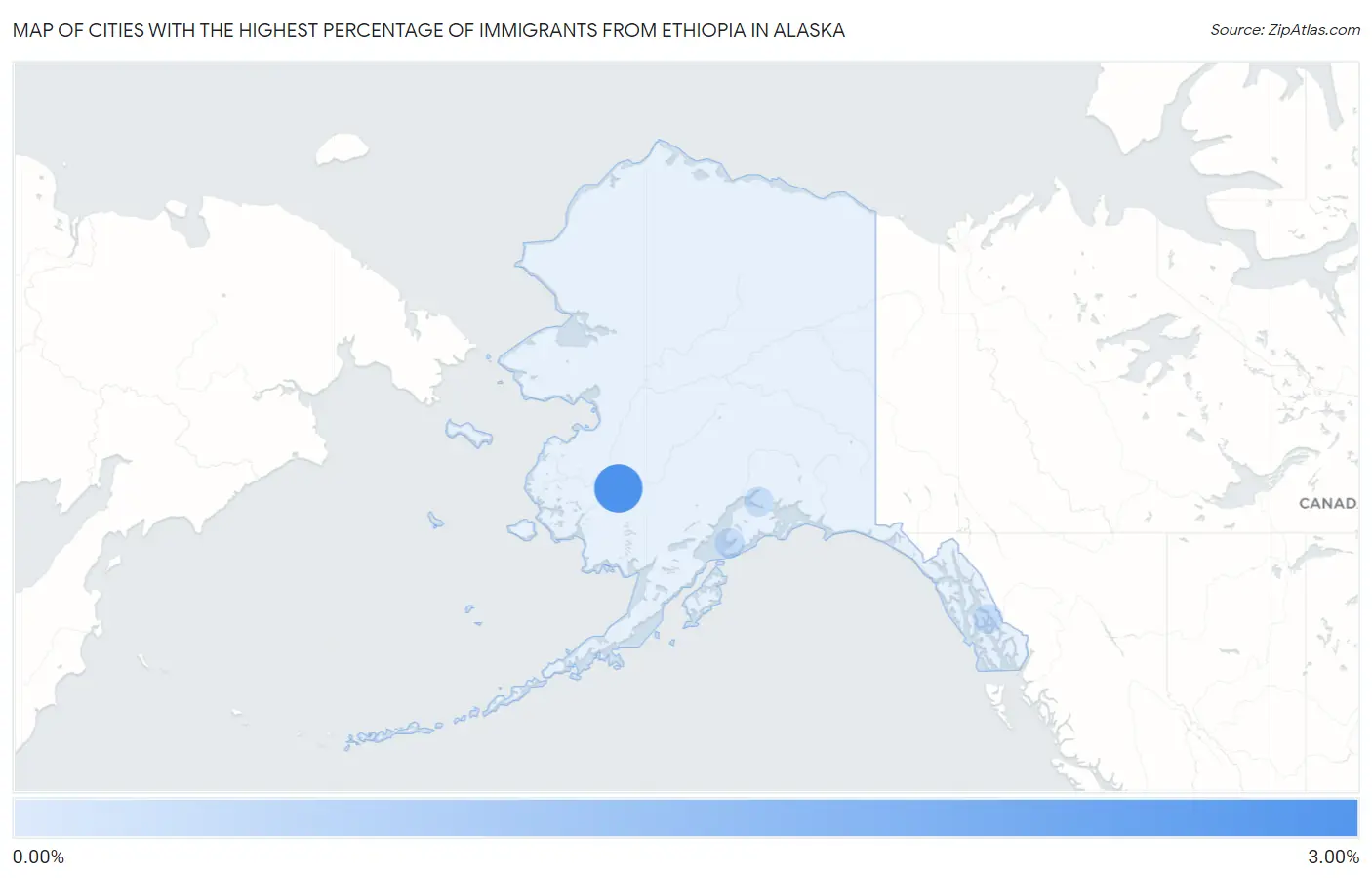 Cities with the Highest Percentage of Immigrants from Ethiopia in Alaska Map
