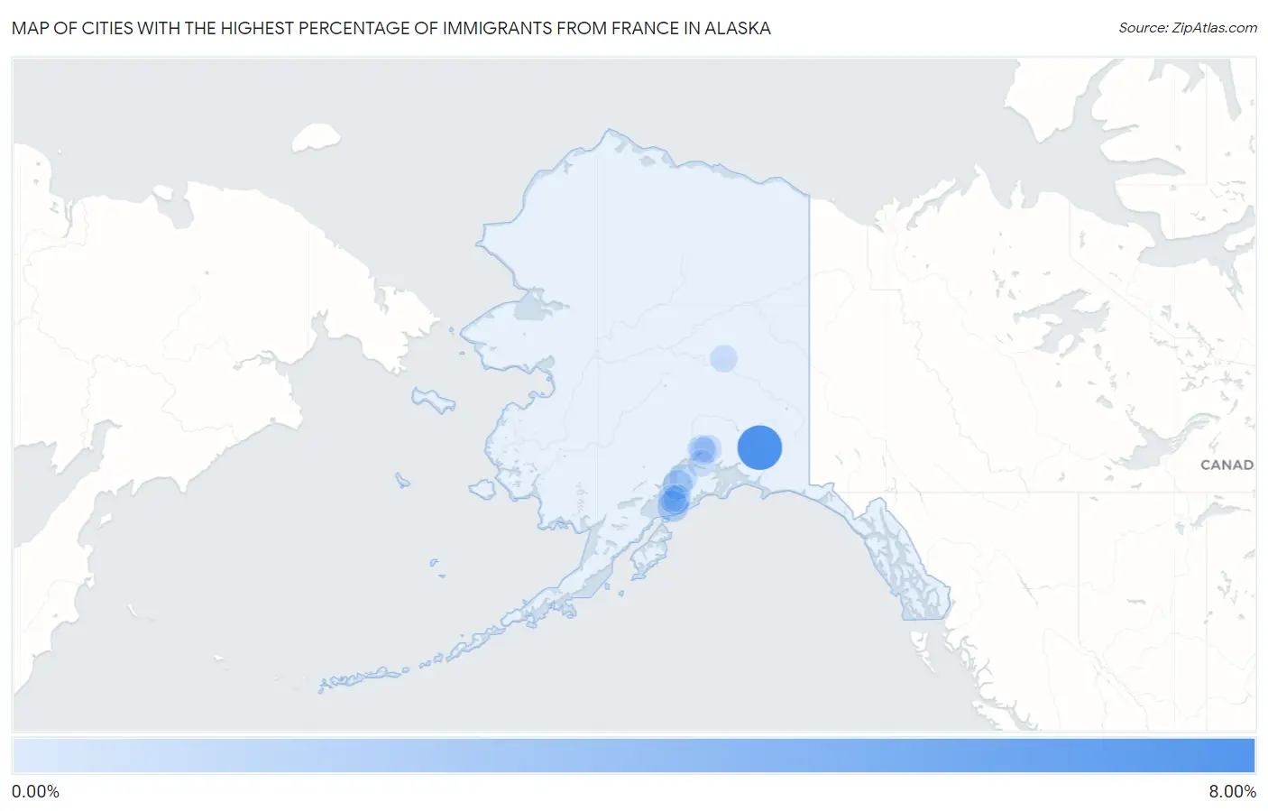 Cities with the Highest Percentage of Immigrants from France in Alaska Map