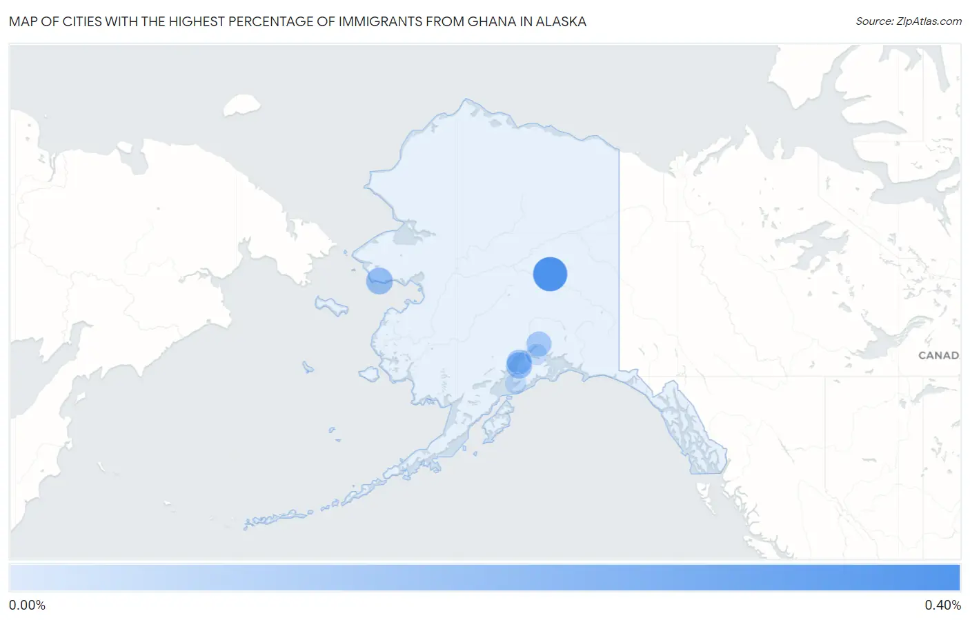 Cities with the Highest Percentage of Immigrants from Ghana in Alaska Map