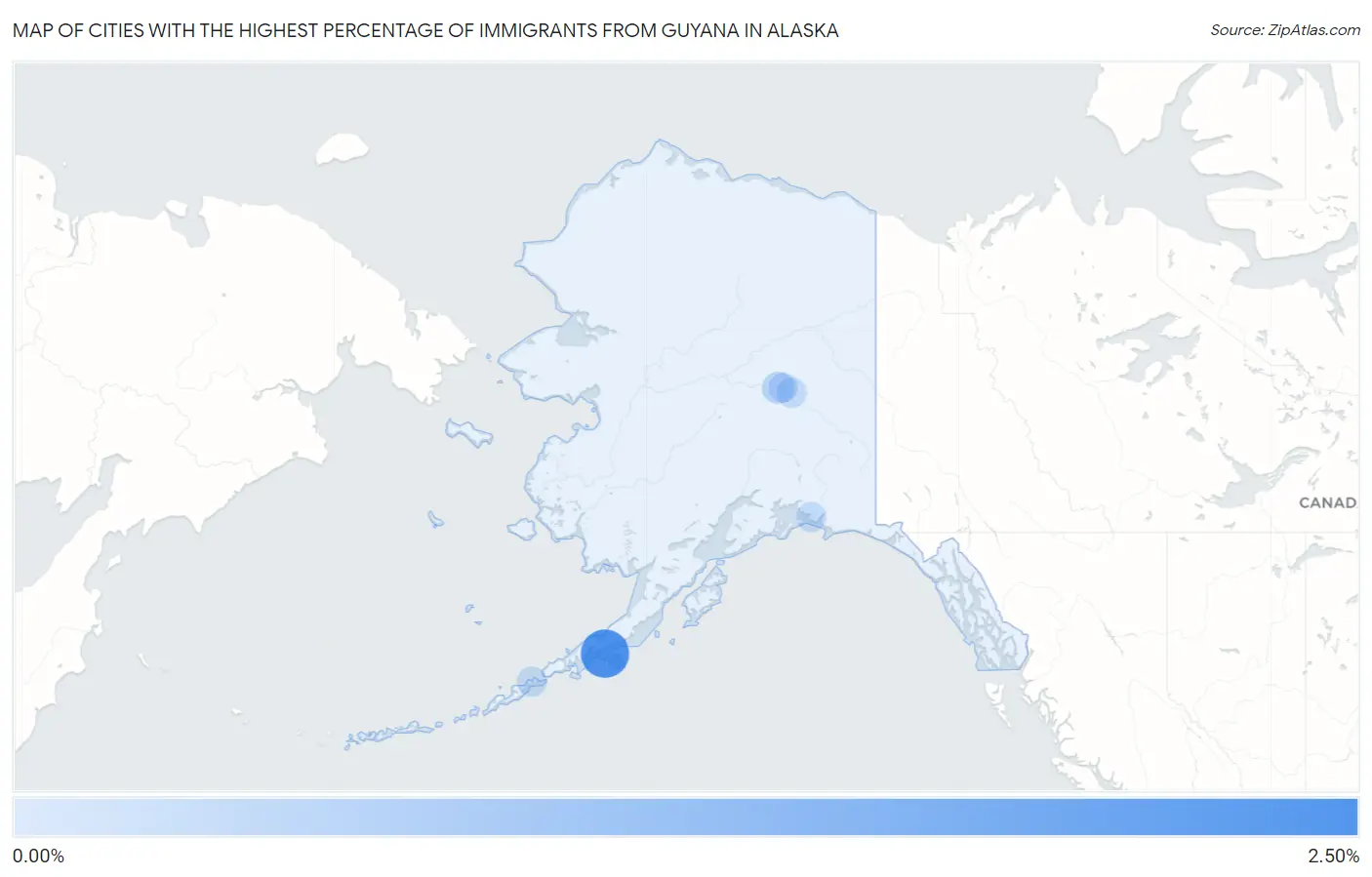 Cities with the Highest Percentage of Immigrants from Guyana in Alaska Map