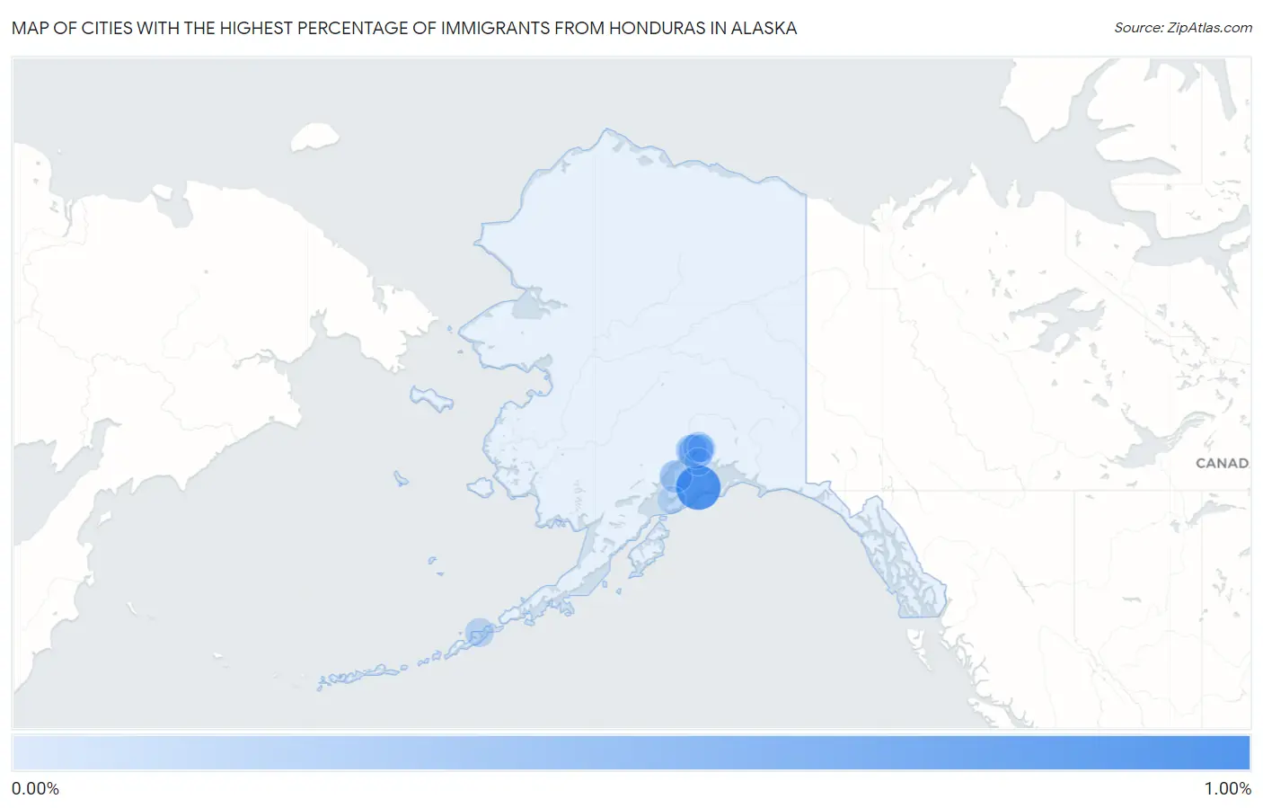 Cities with the Highest Percentage of Immigrants from Honduras in Alaska Map