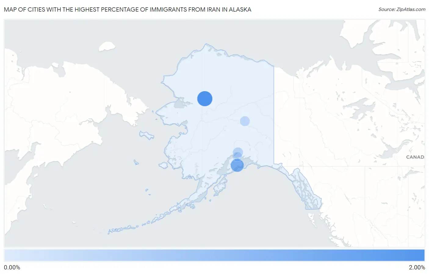 Cities with the Highest Percentage of Immigrants from Iran in Alaska Map