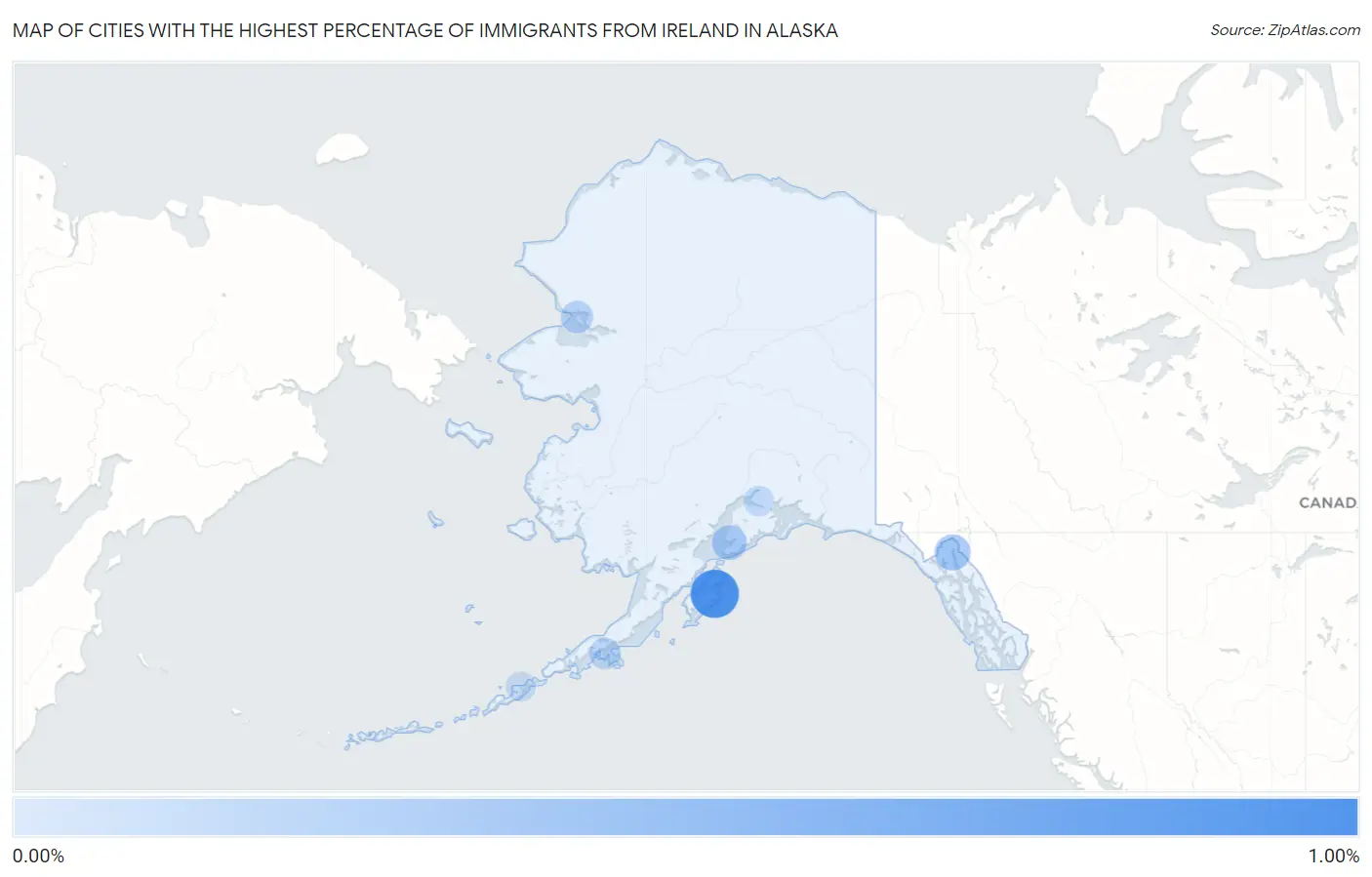 Cities with the Highest Percentage of Immigrants from Ireland in Alaska Map