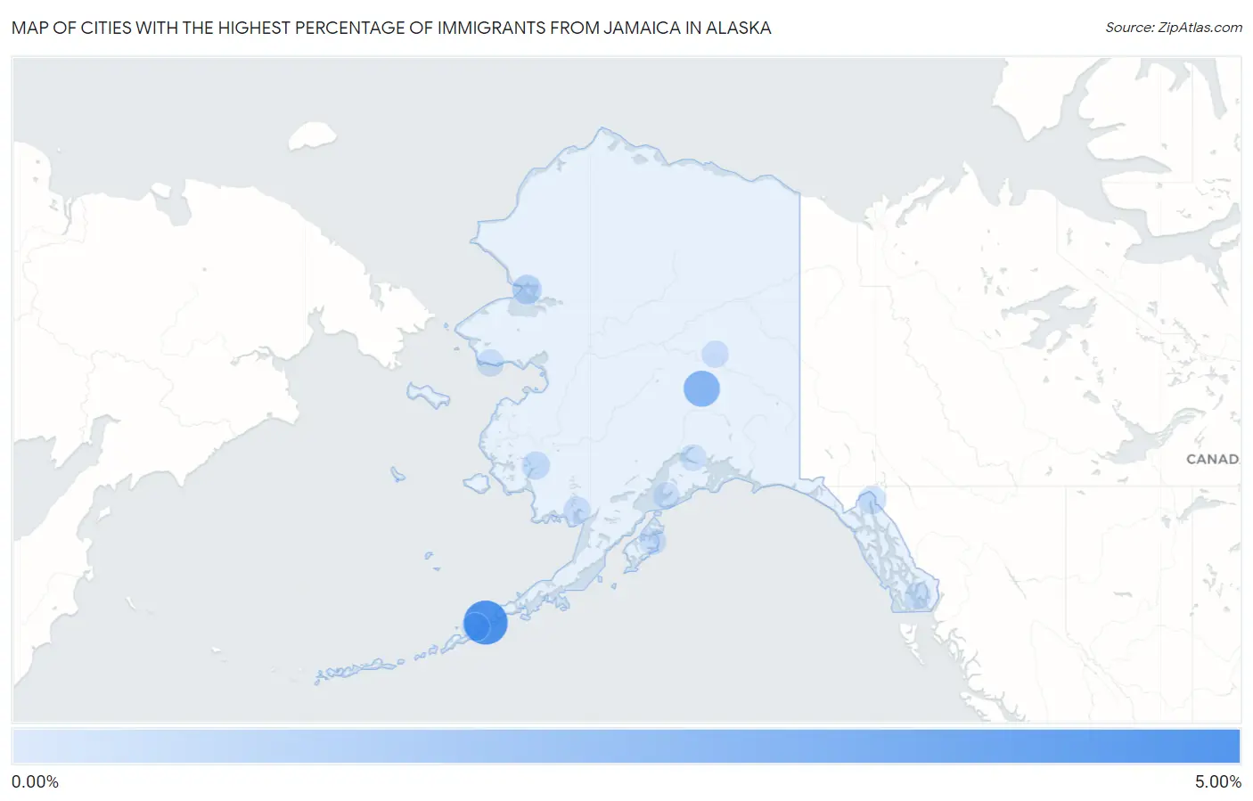 Cities with the Highest Percentage of Immigrants from Jamaica in Alaska Map