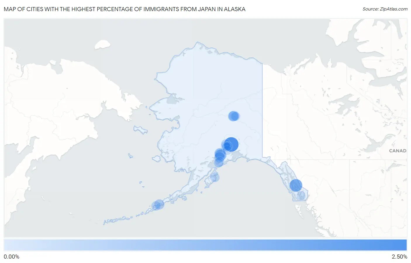 Cities with the Highest Percentage of Immigrants from Japan in Alaska Map