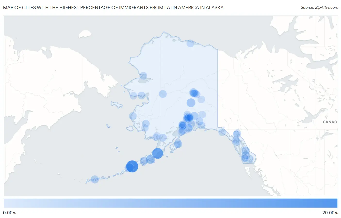 Cities with the Highest Percentage of Immigrants from Latin America in Alaska Map