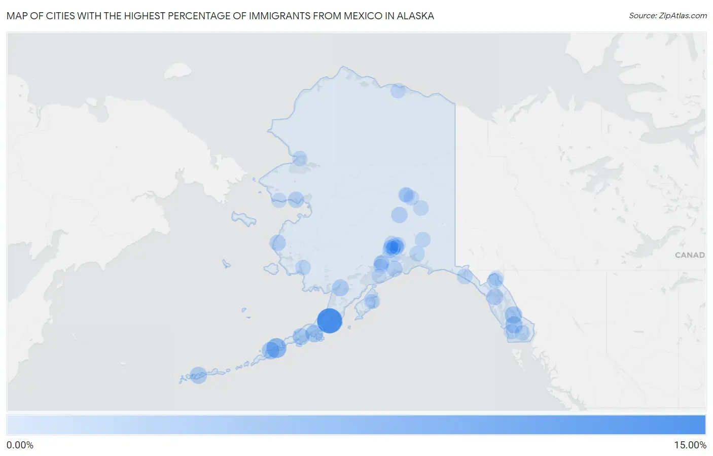 Cities with the Highest Percentage of Immigrants from Mexico in Alaska Map