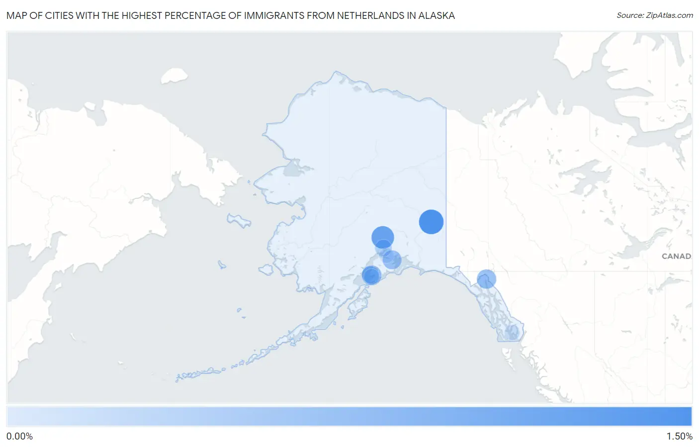 Cities with the Highest Percentage of Immigrants from Netherlands in Alaska Map