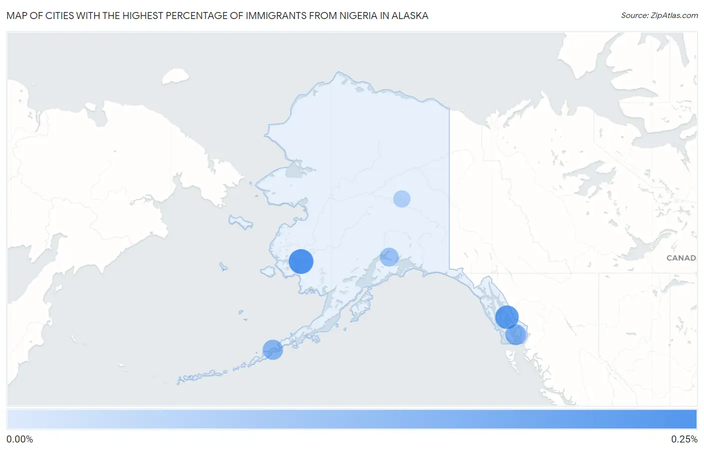Cities with the Highest Percentage of Immigrants from Nigeria in Alaska Map