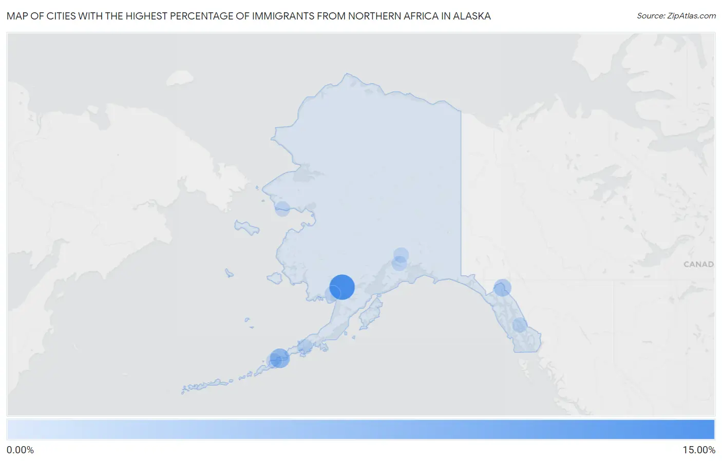 Cities with the Highest Percentage of Immigrants from Northern Africa in Alaska Map