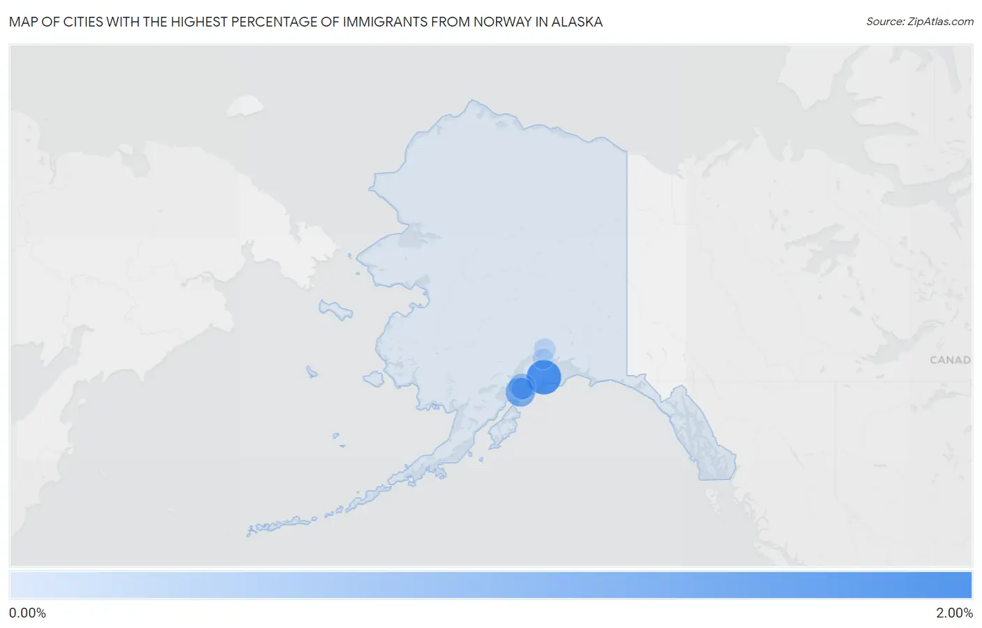 Cities with the Highest Percentage of Immigrants from Norway in Alaska Map