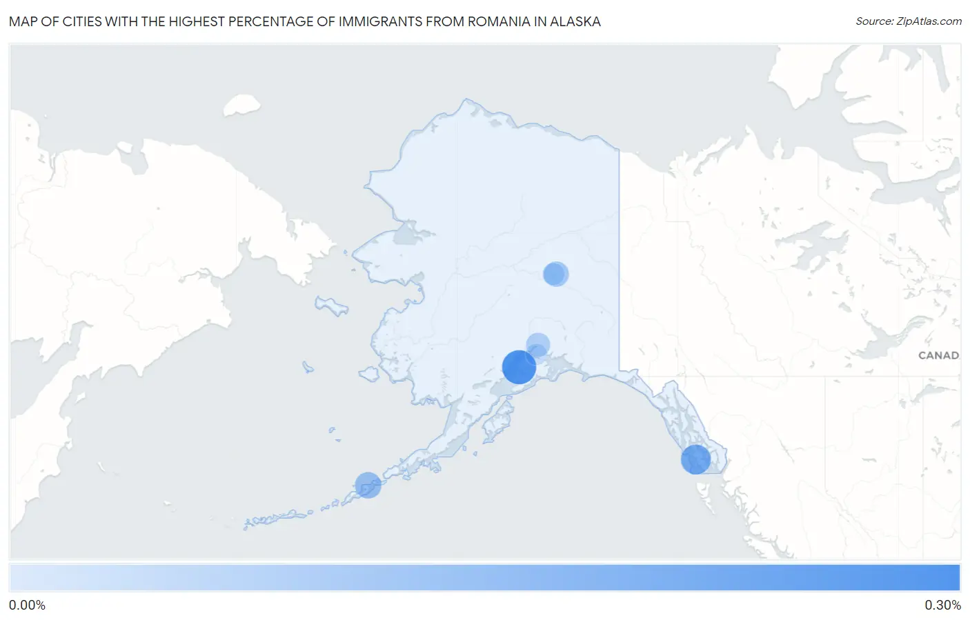 Cities with the Highest Percentage of Immigrants from Romania in Alaska Map