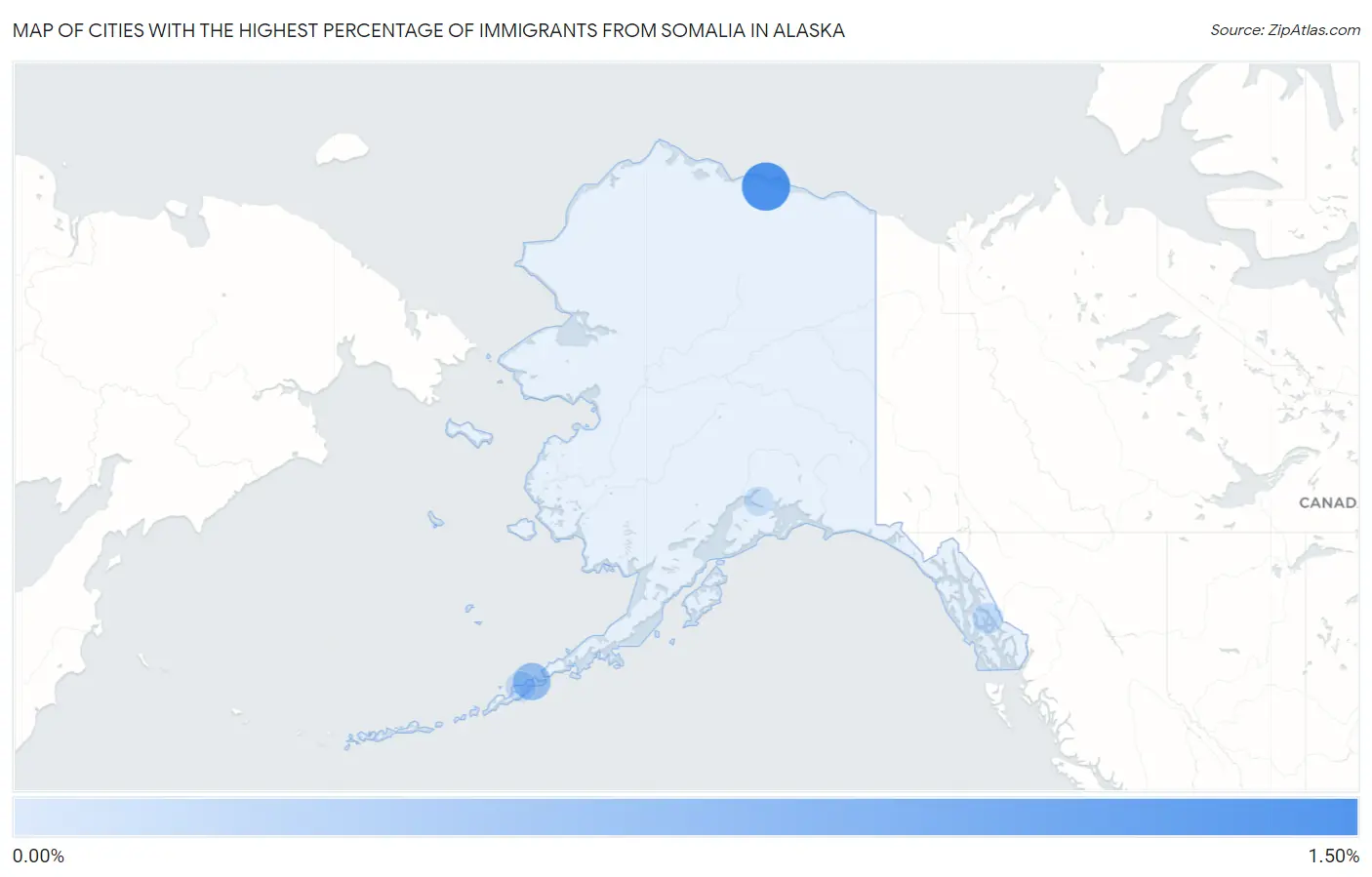 Cities with the Highest Percentage of Immigrants from Somalia in Alaska Map