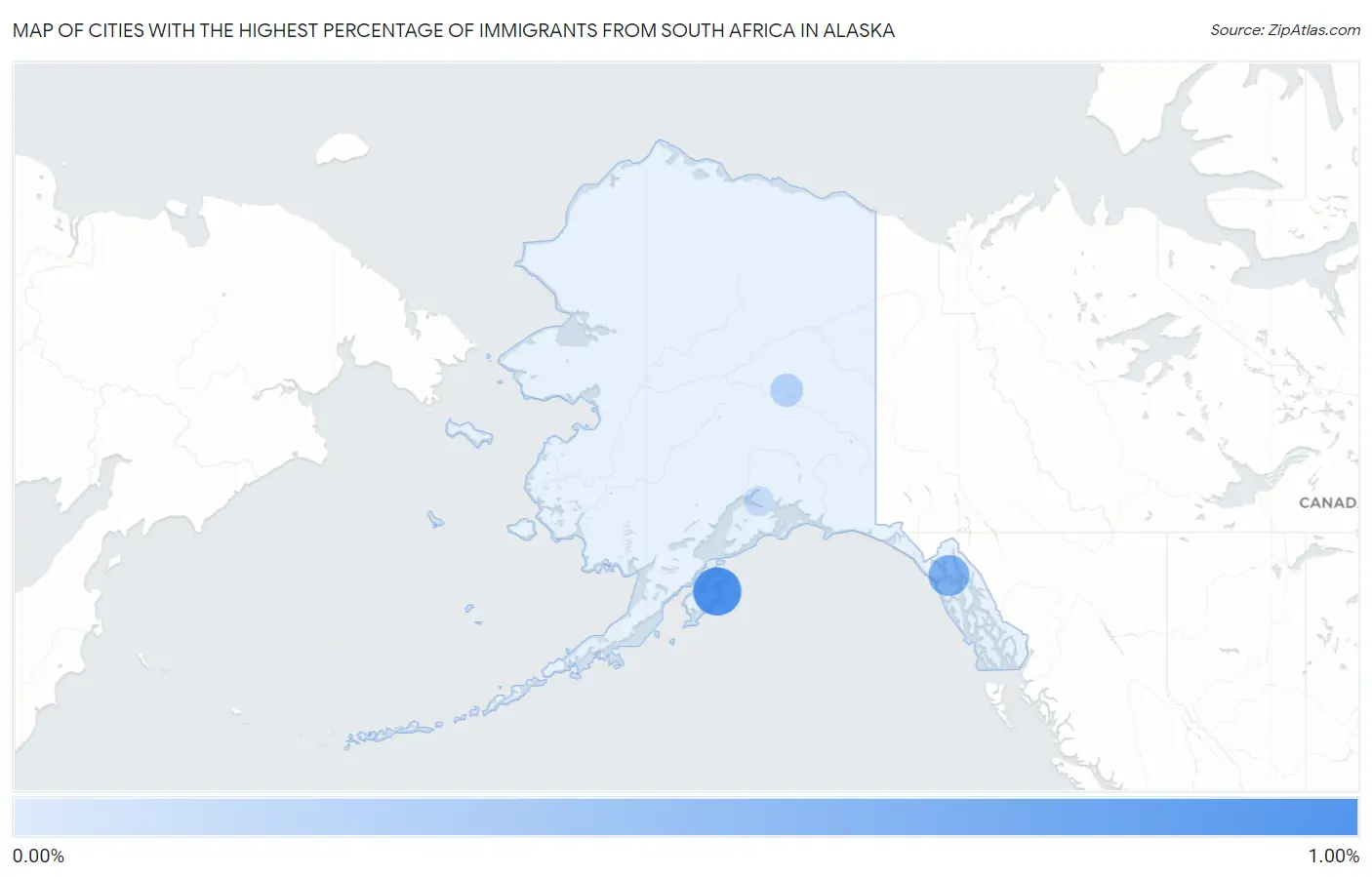 Cities with the Highest Percentage of Immigrants from South Africa in Alaska Map