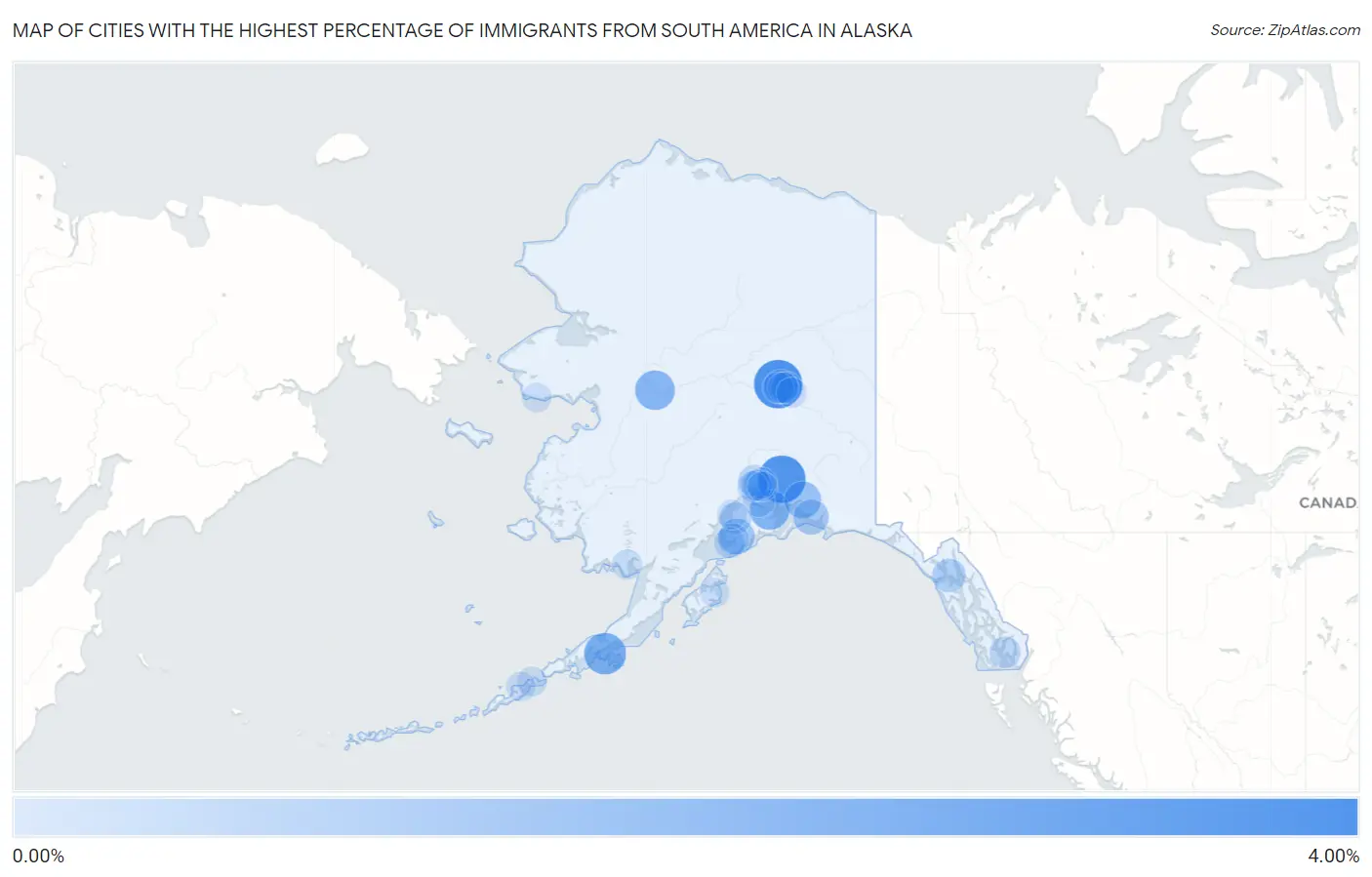 Cities with the Highest Percentage of Immigrants from South America in Alaska Map