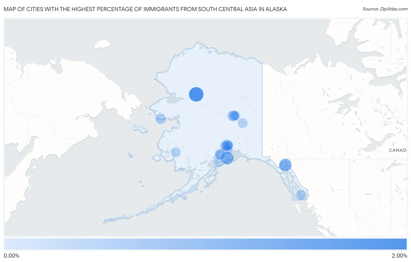 Cities with the Highest Percentage of Immigrants from South Central Asia in Alaska Map