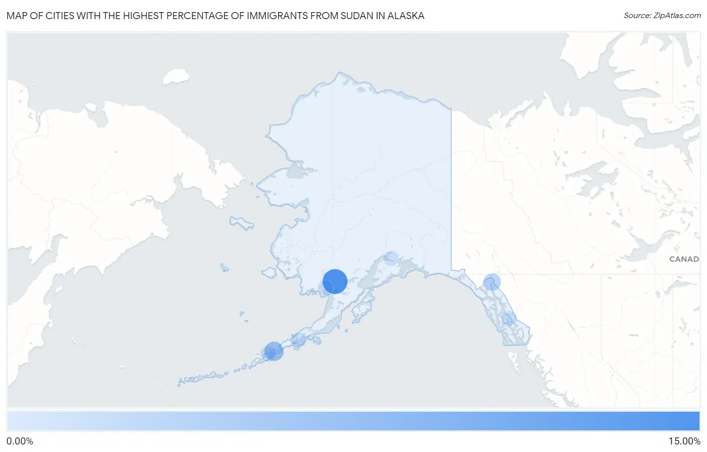Cities with the Highest Percentage of Immigrants from Sudan in Alaska Map