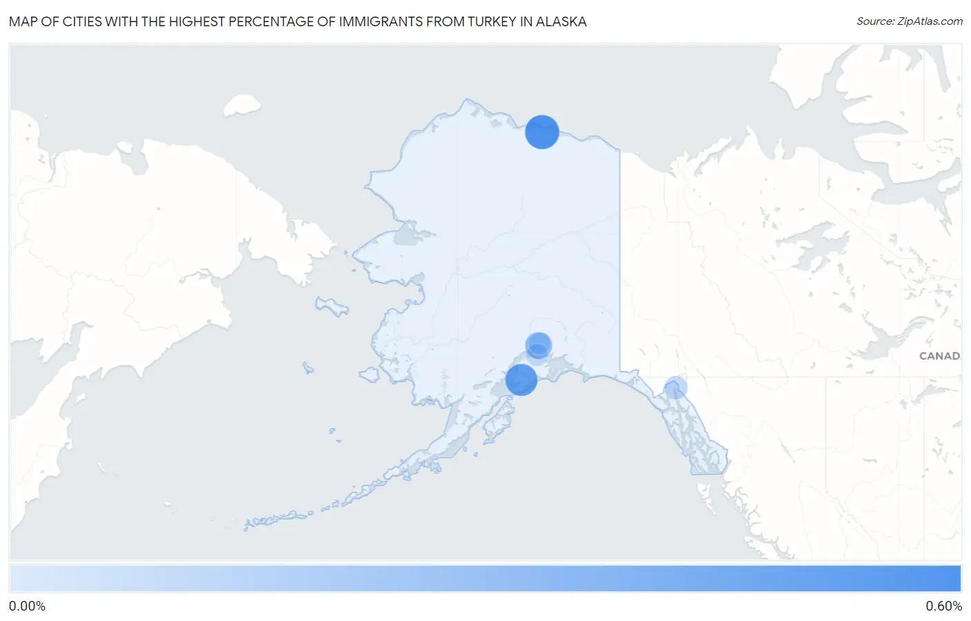Cities with the Highest Percentage of Immigrants from Turkey in Alaska Map