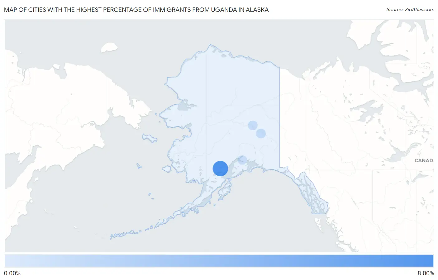Cities with the Highest Percentage of Immigrants from Uganda in Alaska Map