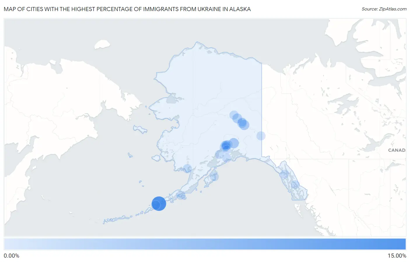 Cities with the Highest Percentage of Immigrants from Ukraine in Alaska Map