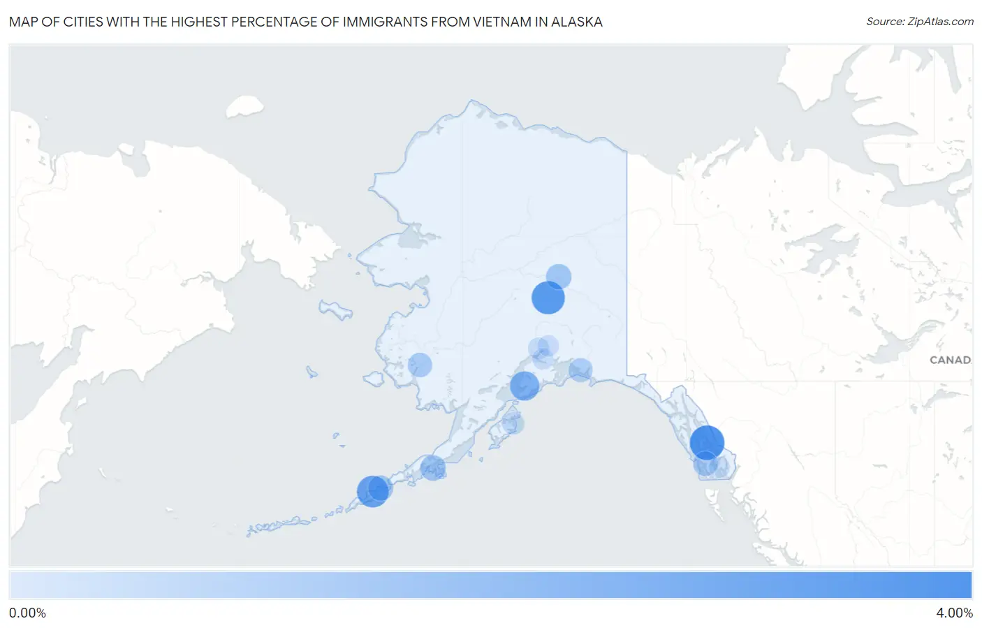 Cities with the Highest Percentage of Immigrants from Vietnam in Alaska Map