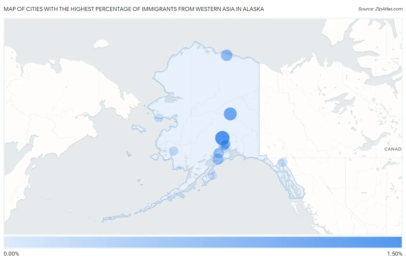Cities with the Highest Percentage of Immigrants from Western Asia in Alaska Map