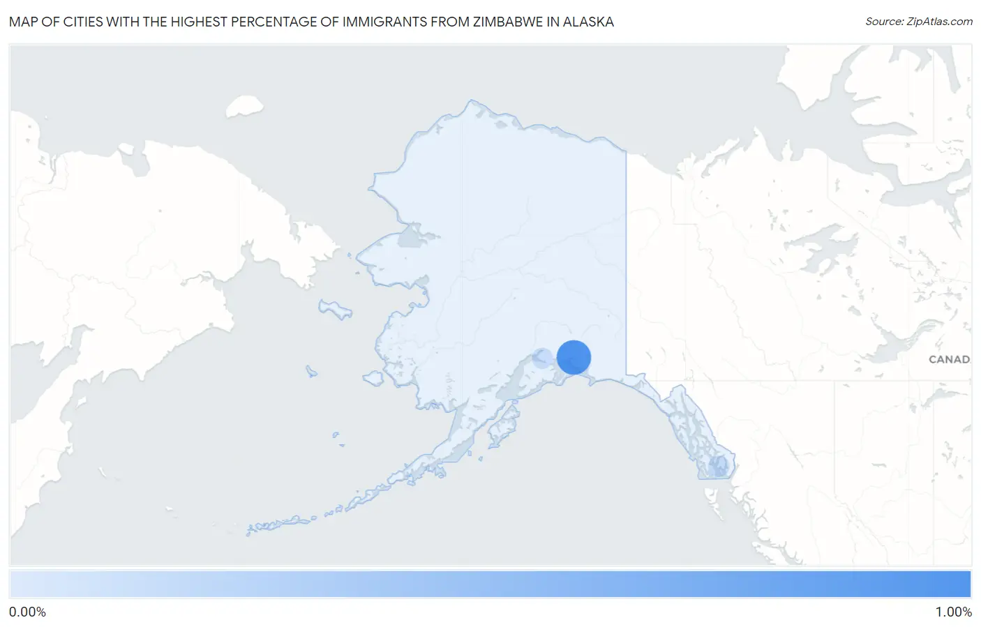Cities with the Highest Percentage of Immigrants from Zimbabwe in Alaska Map