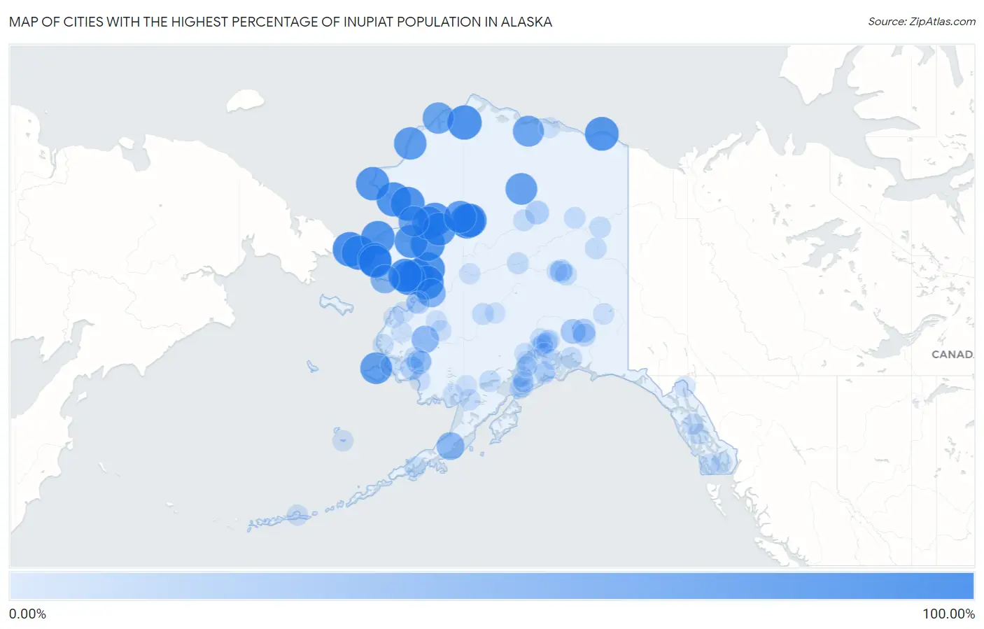 Cities with the Highest Percentage of Inupiat Population in Alaska Map
