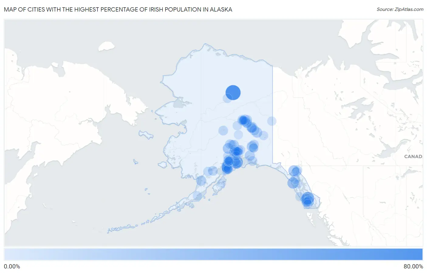 Cities with the Highest Percentage of Irish Population in Alaska Map