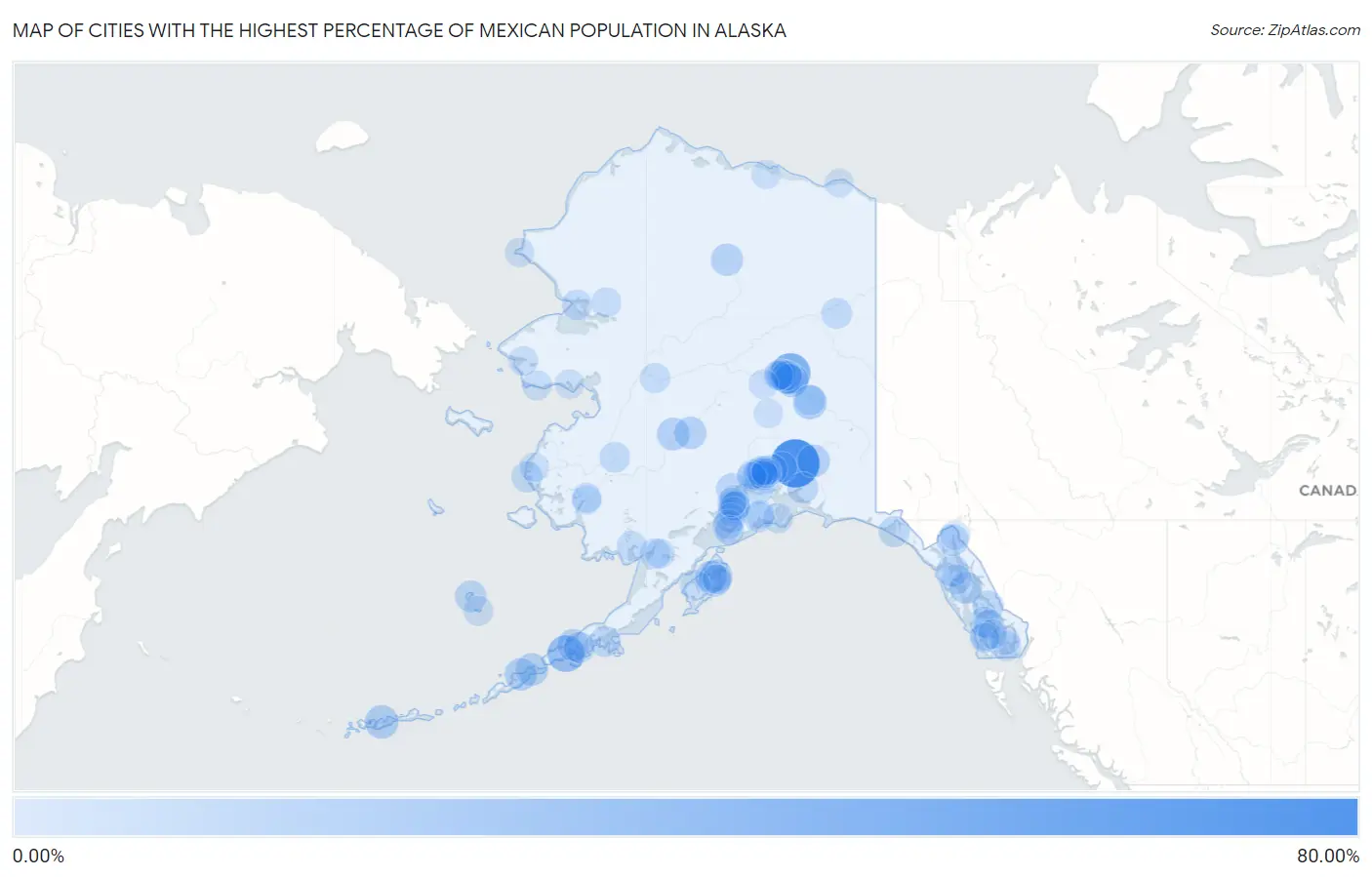 Cities with the Highest Percentage of Mexican Population in Alaska Map