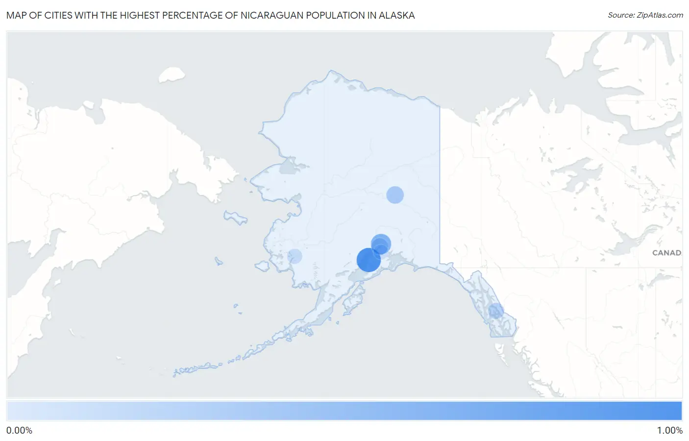 Cities with the Highest Percentage of Nicaraguan Population in Alaska Map