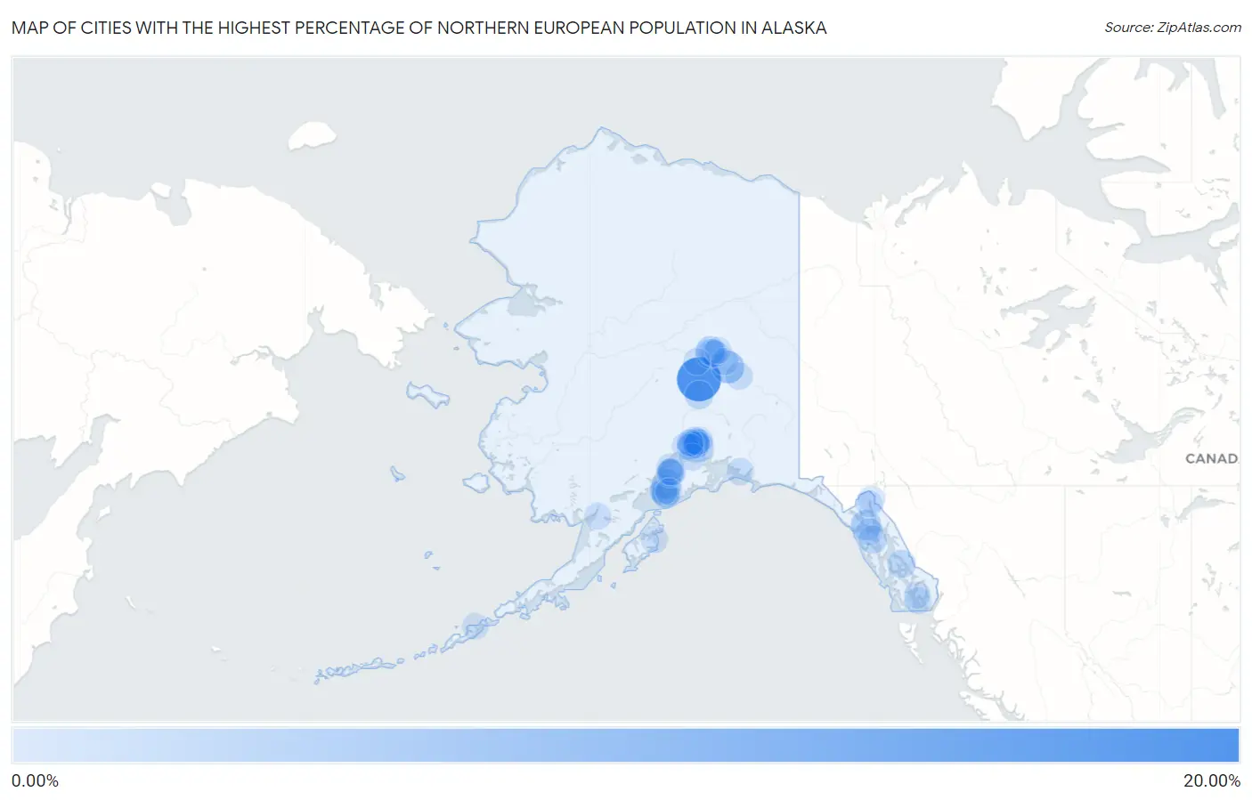 Cities with the Highest Percentage of Northern European Population in Alaska Map