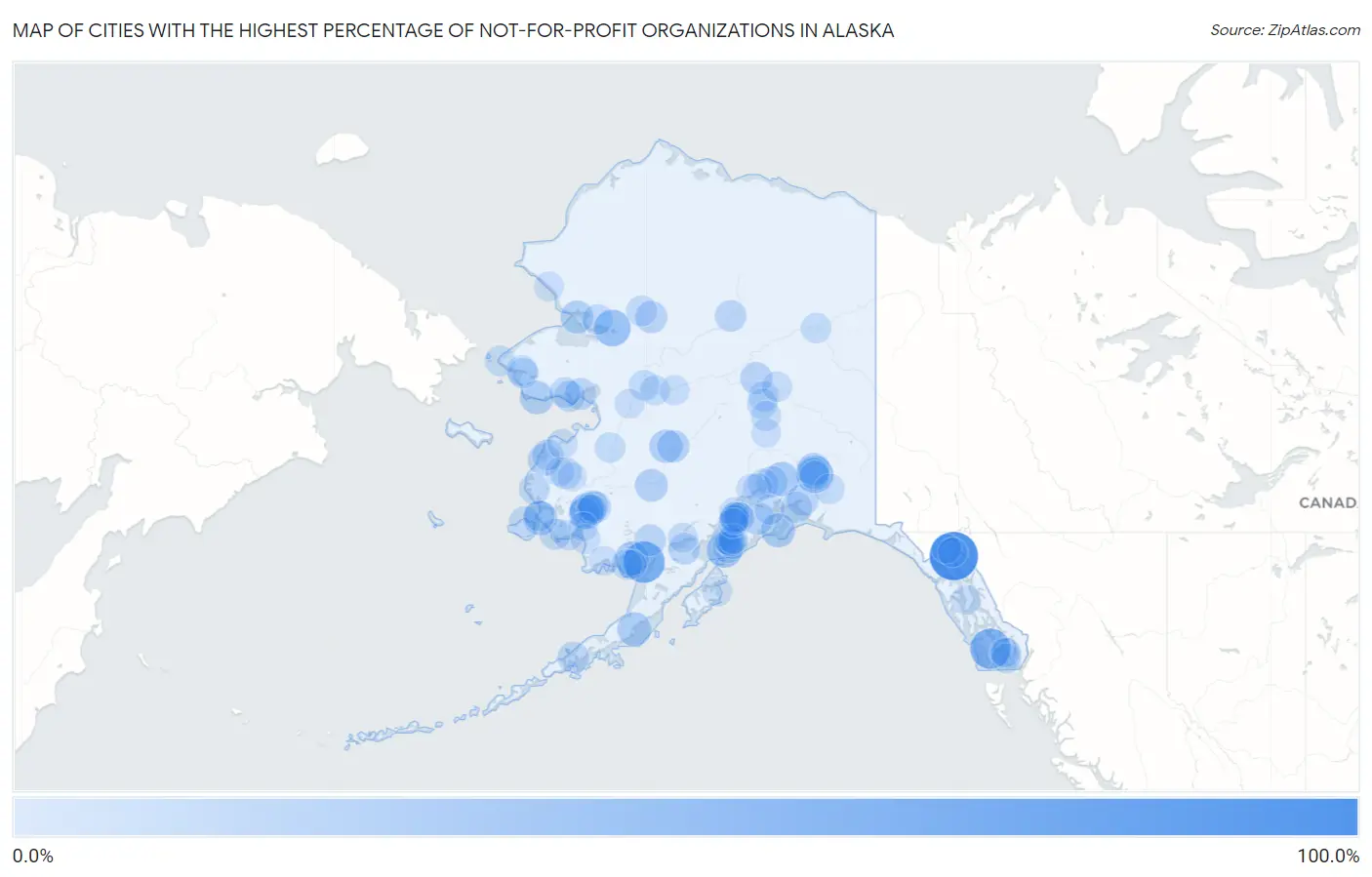 Cities with the Highest Percentage of Not-for-profit Organizations in Alaska Map