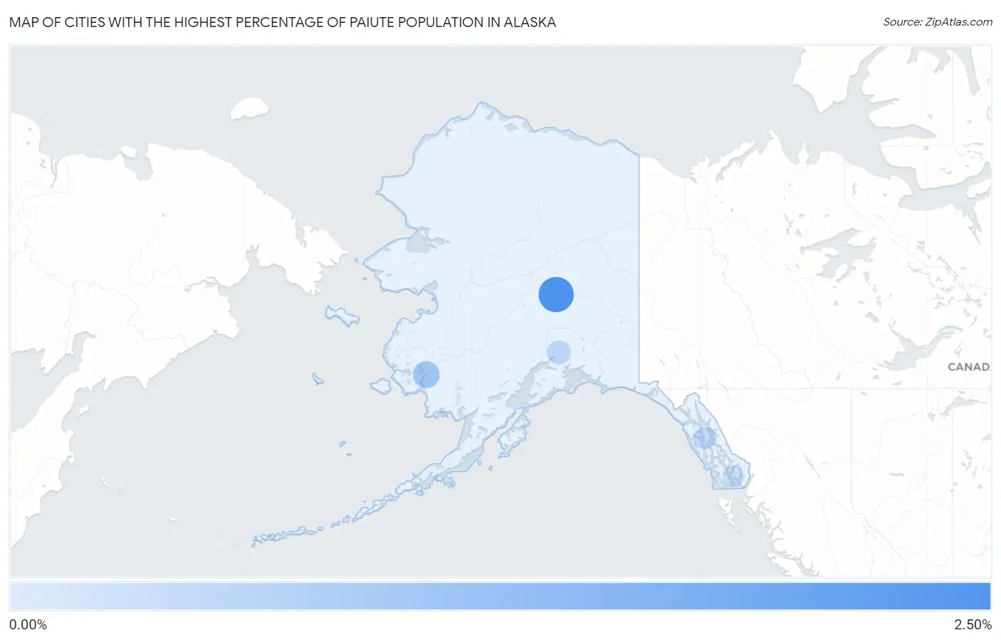 Cities with the Highest Percentage of Paiute Population in Alaska Map